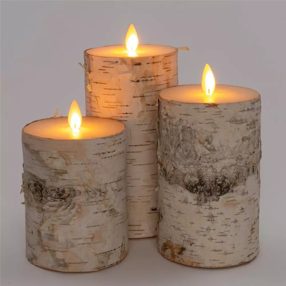 LED-Kerzen mit Holzrinde 3er-Set, Collections