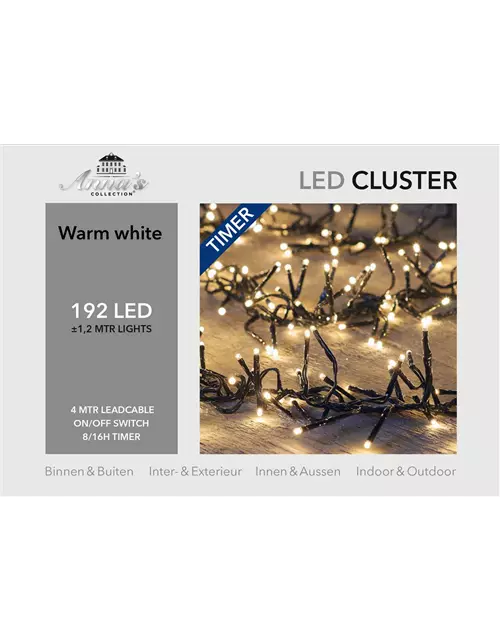 LED KETTE CLUSTE WARM WEISS 192LED 1,2M FÜR INNEN & AUSSEN