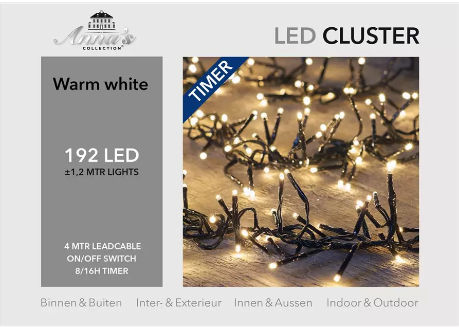 LED KETTE CLUSTE WARM WEISS 192LED 1,2M FÜR INNEN & AUSSEN