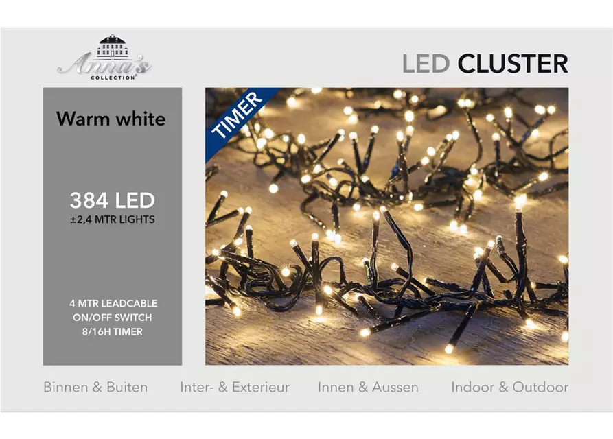 LED Cluster warm-weiß 384LED 2,4M FÜR INNEN & AUSSEN