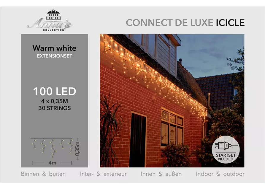 EISZAPFENBELEUCHTUNG 100LED WARMWEISS 400X35CM Für Innen & Außen