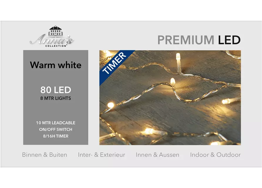 LED KETTE PREMIUM 8M 80LIGHTS WARM WEISS FÜR INNEN & AUSS