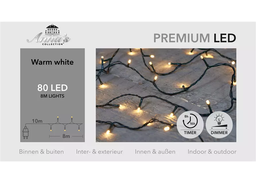 PREMIUM LED 80LIGHTS 8M LED, warm-weiß, für IINNEN & AUSSEN