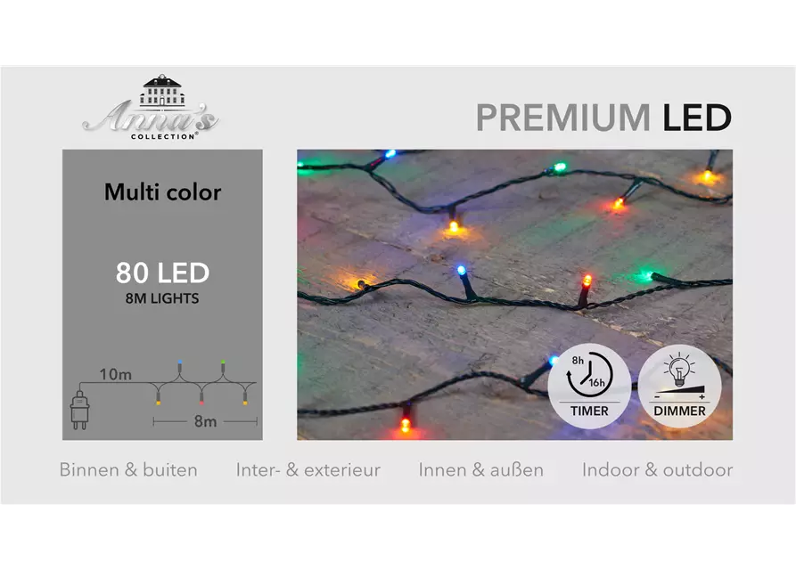 PREMIUM LED, 80 Lichter, 8M, bunt, FÜR INNEN & AUSSEN