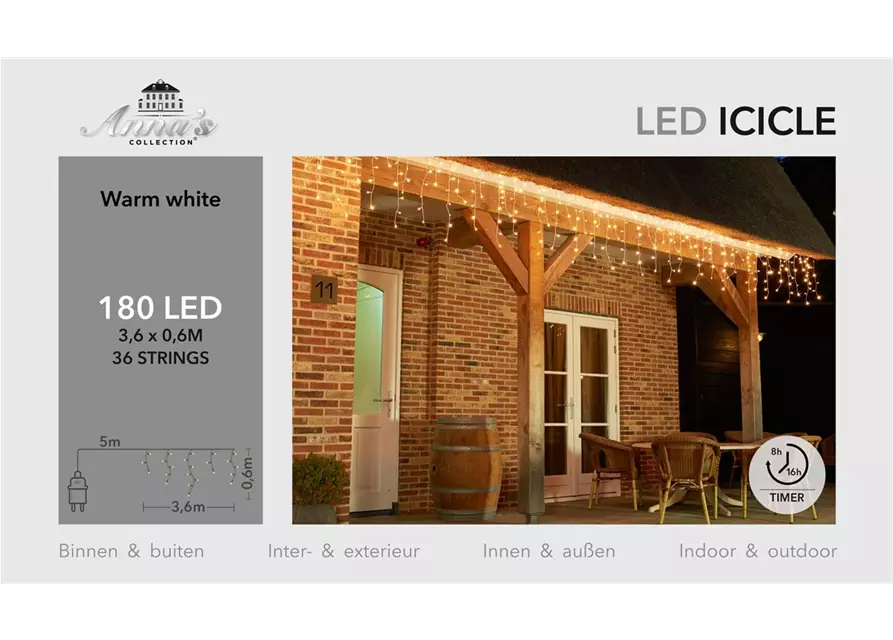 ICICLE, 180 LEDs , 360X60CM, warm-weiss INNEN & AUSSEN