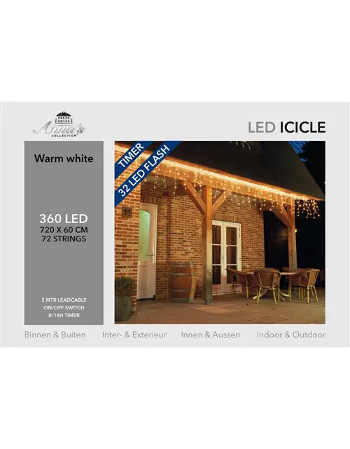 ICICLE LIGHTS, 360 LEDs, 720X60CM FLASH, warm-weiß, für Innen & Außen