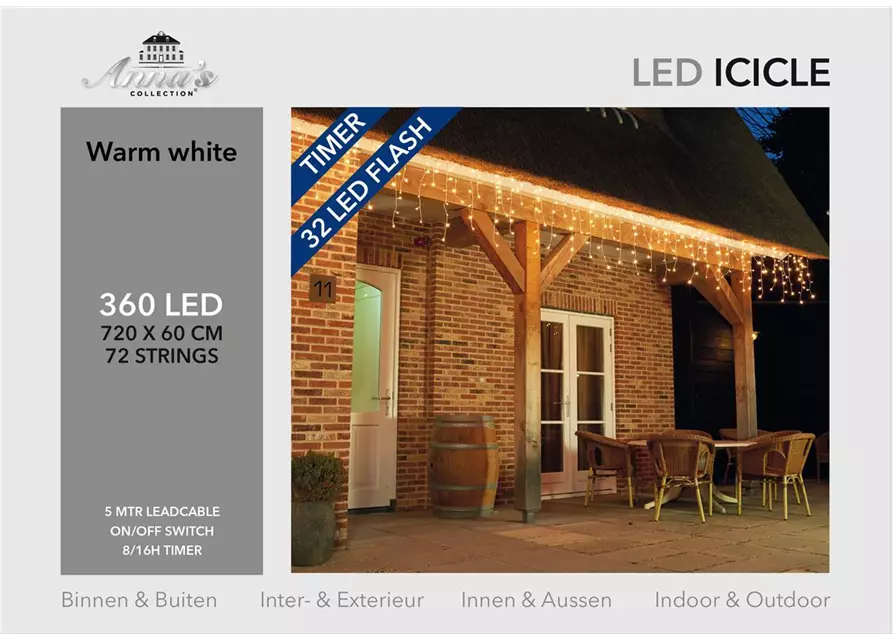 ICICLE LIGHTS, 360 LEDs, 720X60CM FLASH, warm-weiß, für Innen & Außen