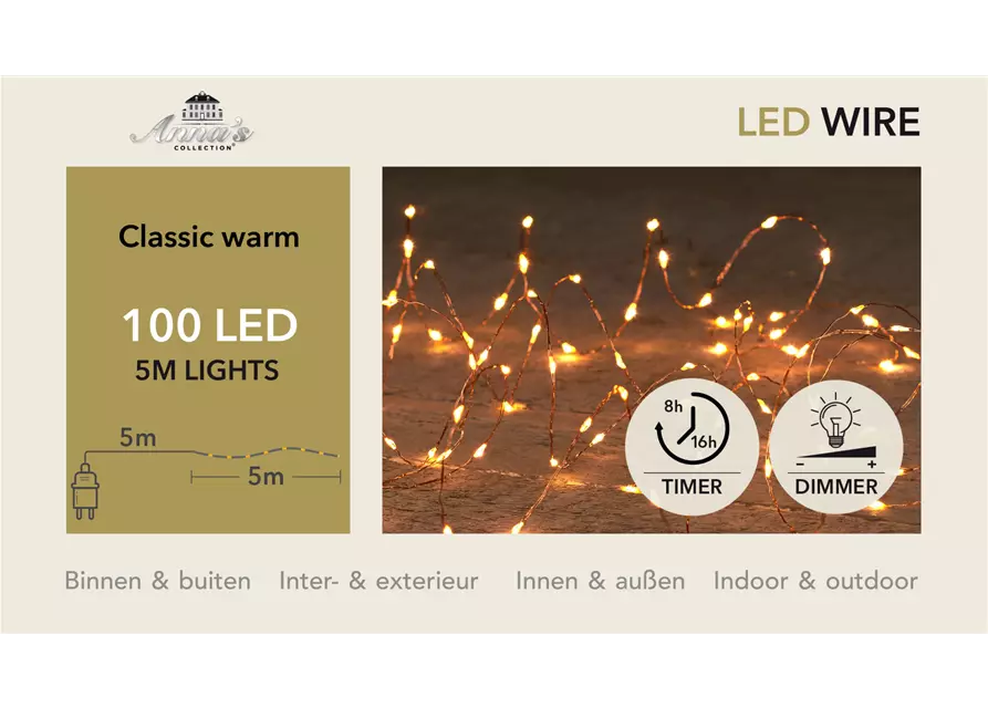 LED KUPFERDRAHT 100LED 5M CLASSICWARM FÜR INNEN & AUSSEN