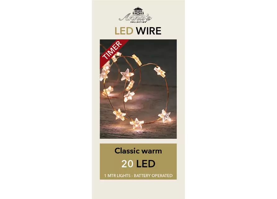 LED WIRE INDOOR KUPFERDRAHT/STERN 20LIGHTS 1M CLASSICWARM