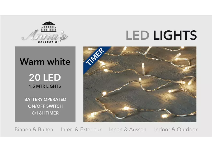 LED LIGHTS 20LIGHTS 1,5M WARM WEISS FÜR INNEN & AUSSEN