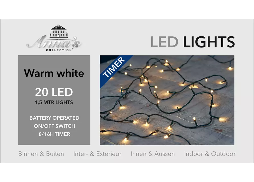 LED LIGHTS 20LIGHTS 1,5M WARM WEISS FÜR INNEN & AUSSEN