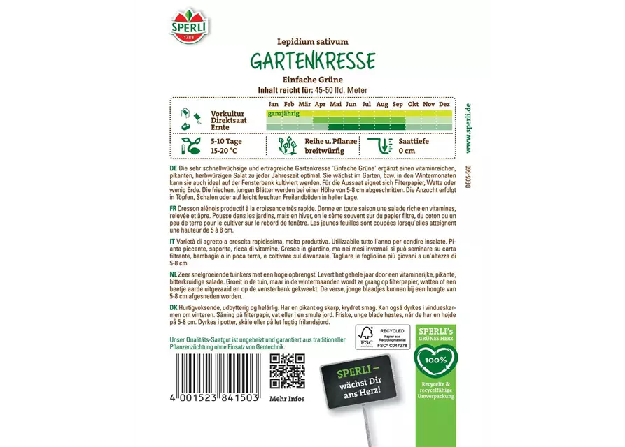 Gartenkresse 'Einfache Grüne' Maxi-Pack 50 g