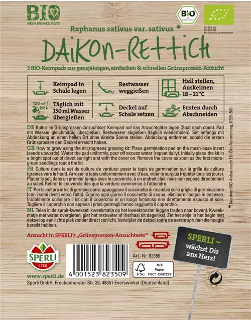 Bio Daikon-Rettich Keimpads Grünsprossen, 3 Stk