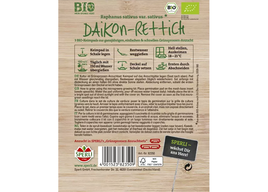 Bio Daikon-Rettich Keimpads Grünsprossen, 3 Stk