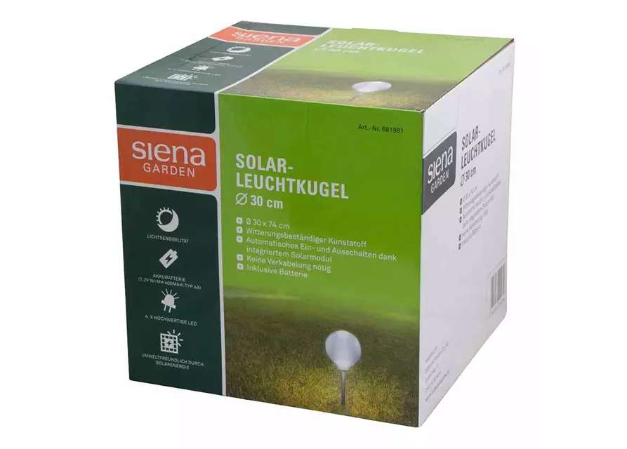 Siena Garden Solarleuchte Kugel Ø 30x66,5 cm, weiß