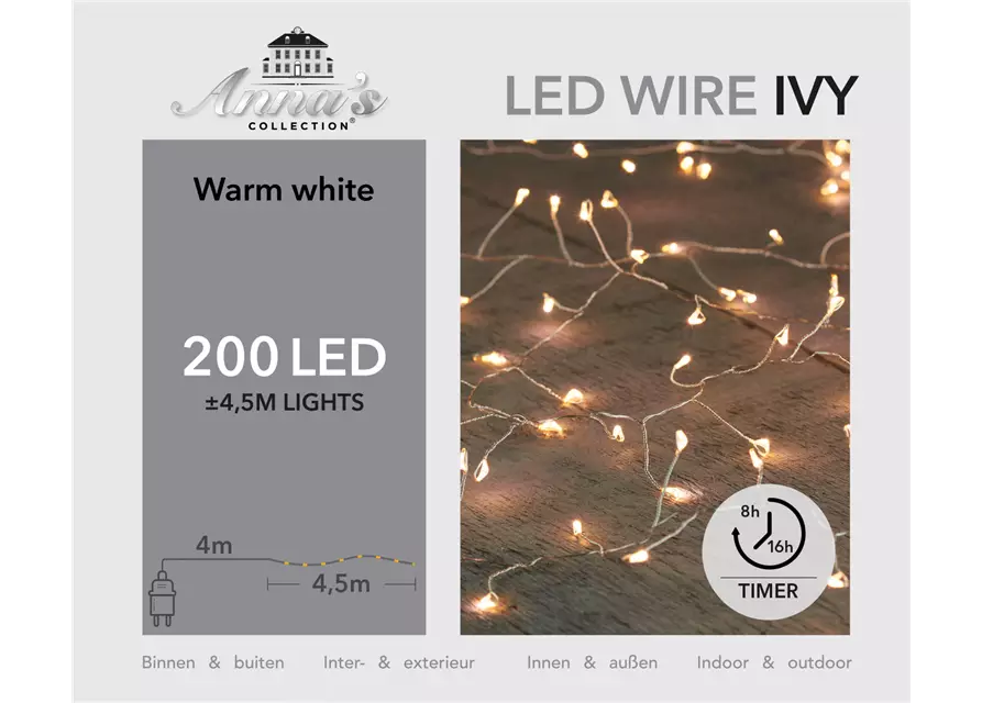 LED Draht Ivy 4,5M 200lights für innen und außen