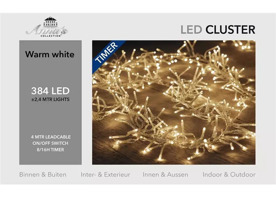 CLUSTER LIGHTS 384LIGHTS 2,4M LED WARM WEISS FÜR INNEN UND AUSSEN