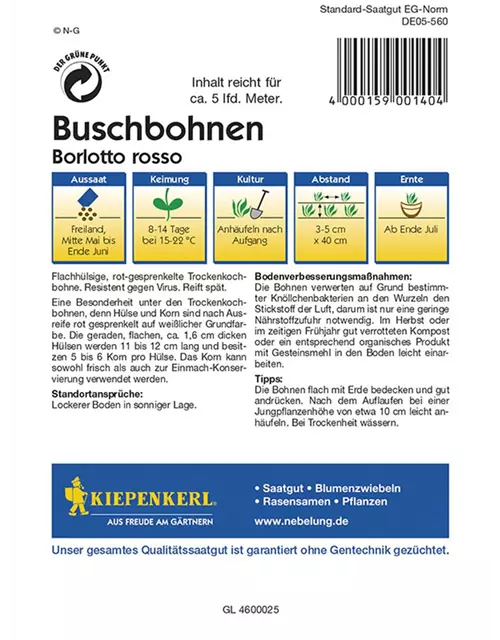 Buschbohnen Borl. Rosso