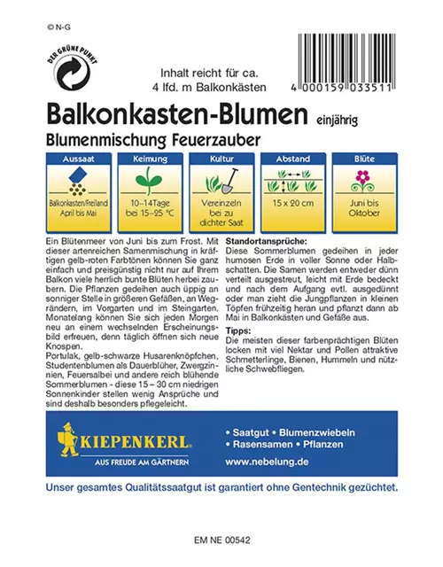 Blumenmix Feuerzauber für Balkonkasten