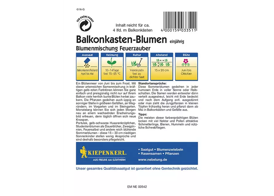 Blumenmix Feuerzauber für Balkonkasten