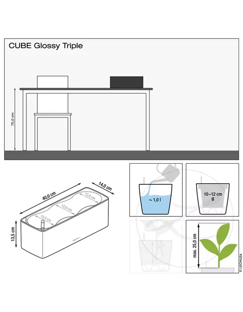 LECHUZA CUBE Glossy Triple