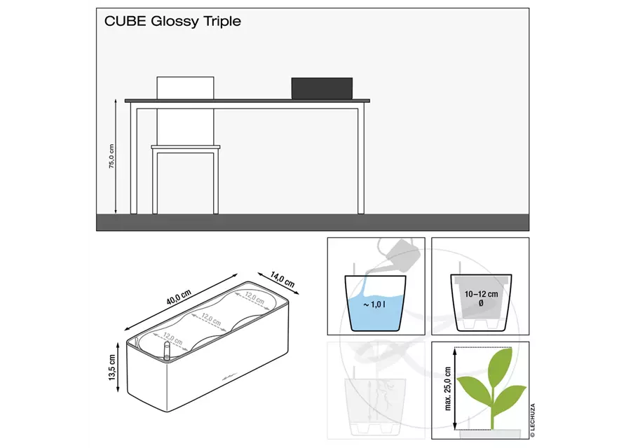 LECHUZA CUBE Glossy Triple