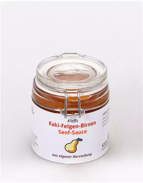 Hausgemachte Senf-Sauce 'Kaki-Birnen-Feige'