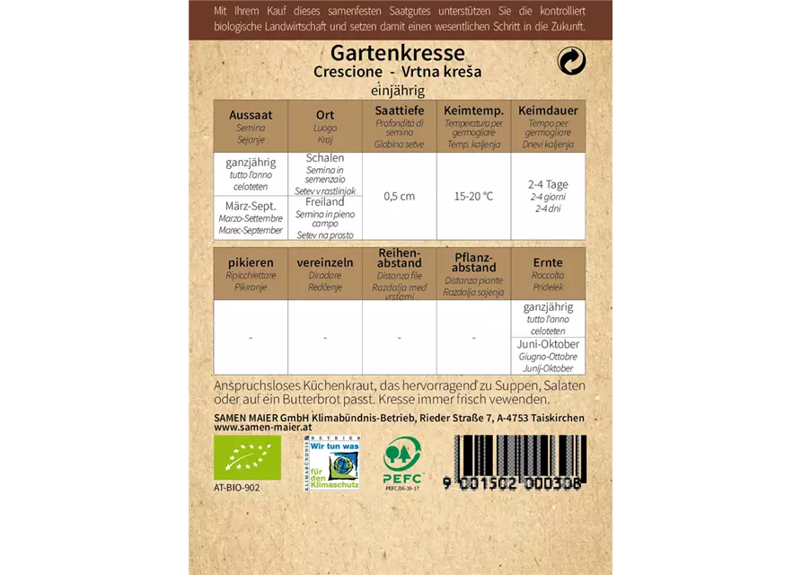 BIO-Samen Gartenkresse, groß