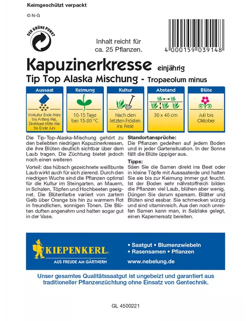 Kapuzinerkresse 'Tip-Top Alaska'