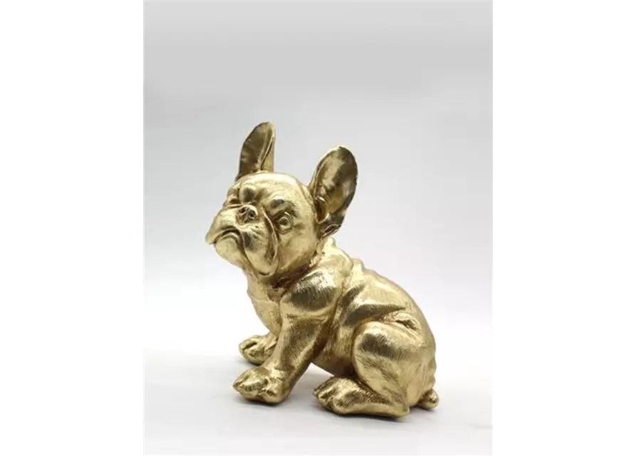 Mops sitzend, ca. 22x17,5x24,5 cm, gold