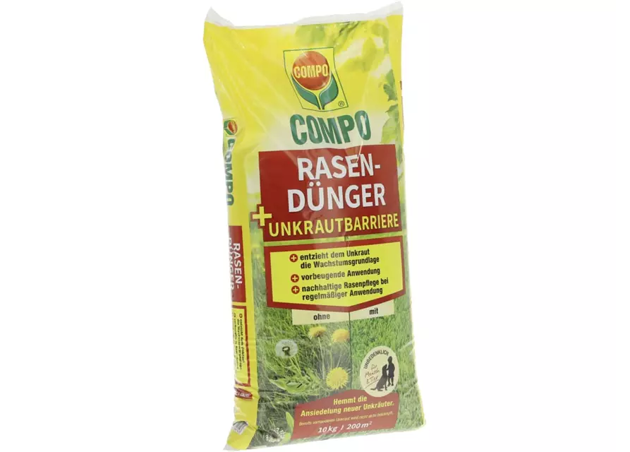 Rasendünger + Unkrautbarriere, organisch-mineralisch, mit Eisen, 10 kg