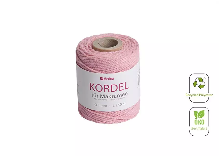 Baumwollkordel Makramee in rosa - Breite 1 mm - 50 Meter