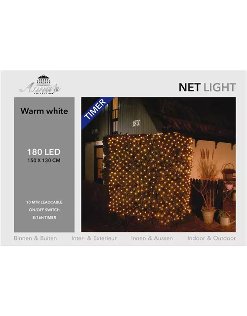 Netz-Lichterkette warm weiß 180 LED für innen & außen