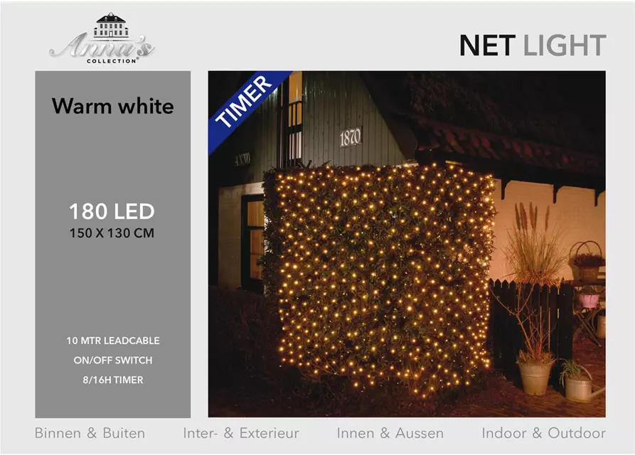 Netz-Lichterkette warm weiß 180 LED für innen & außen