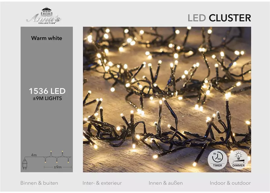 LED KETTE CLUSTE Warm-weiss 1536LED 9M FÜR INNEN & AUSSen