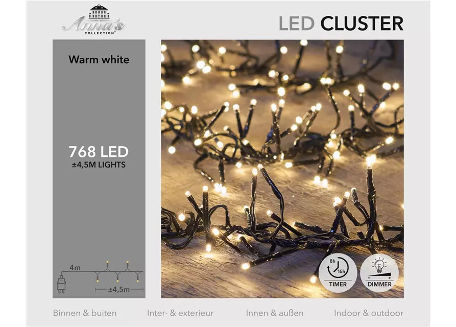 LED Cluster, warm-weiß, 768LED 4,5M FÜR INNEN & AUSSEN