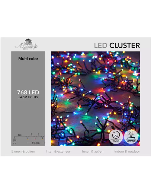 LED-KETTE CLUSTER, BUNT, 768LED 4,5M, innen und außen